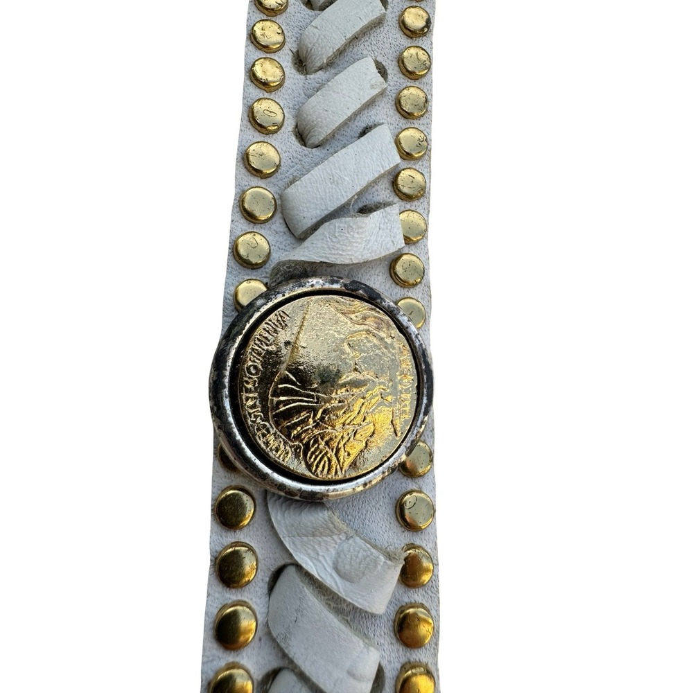 Lily Farouche Munich Vintage White Leather Studded Buffalo Nickel Western Belt - Picture 6 of 13